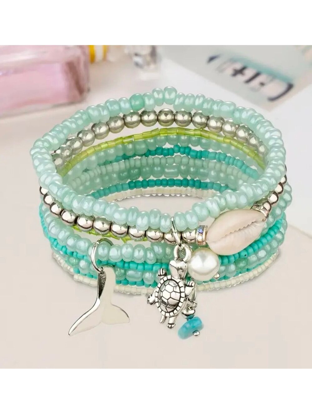 New - 3pcs Glass Beaded Ocean Themed Candy Colored Bracelet Set